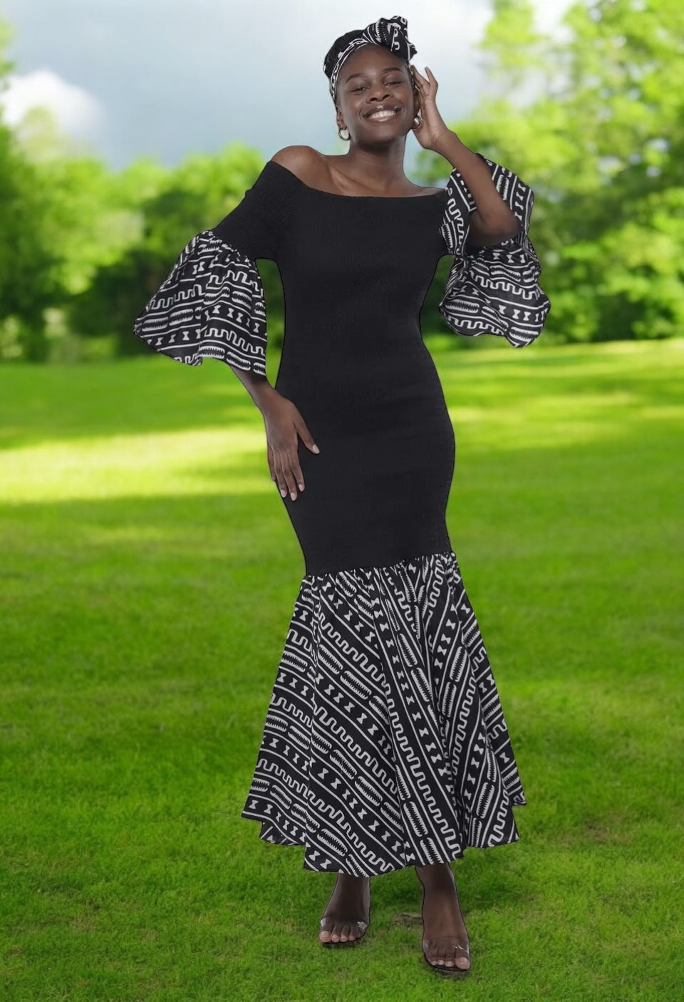 Long Fish Tail African Dress with Elastic, Free Size