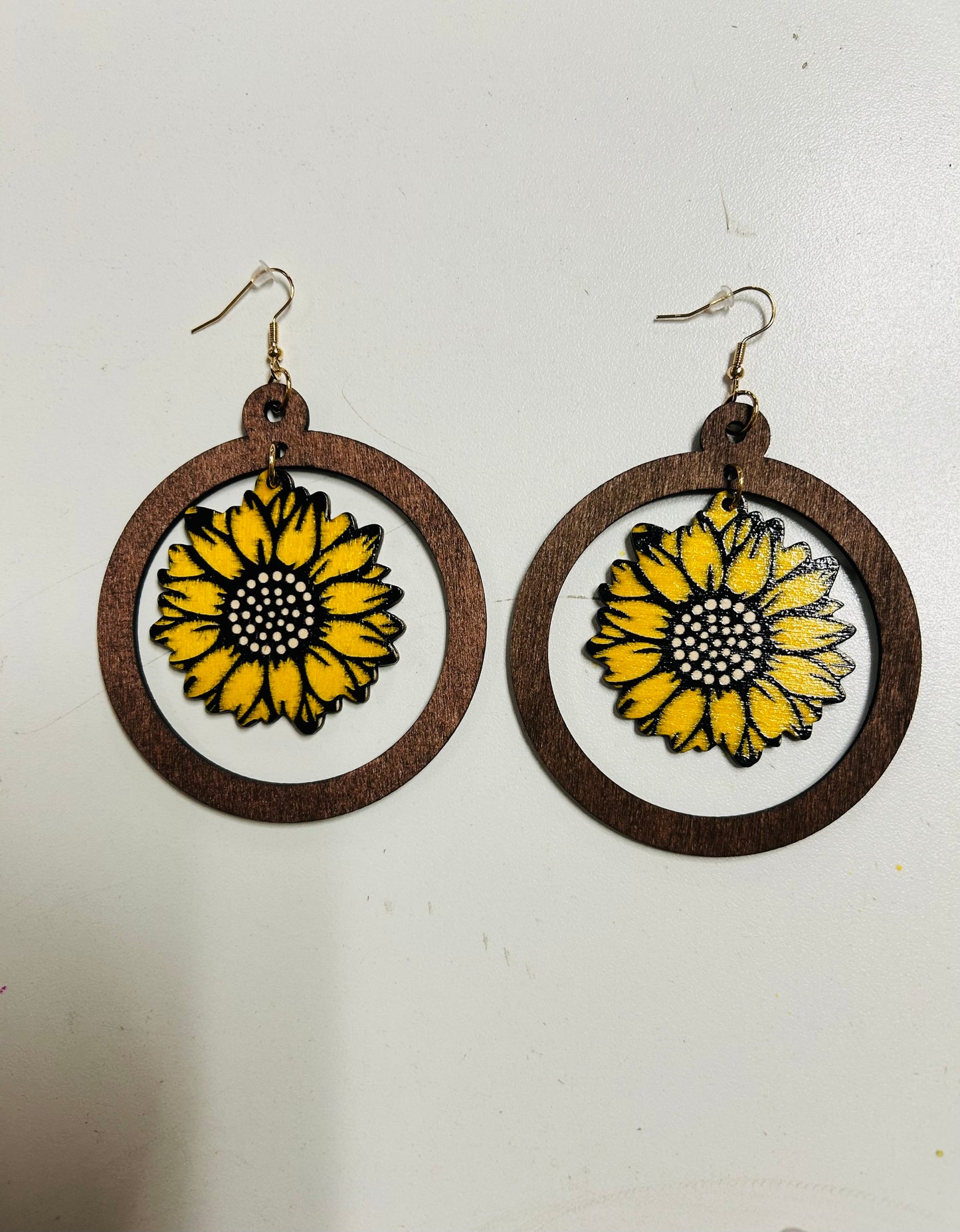Sunflower wooden earrings