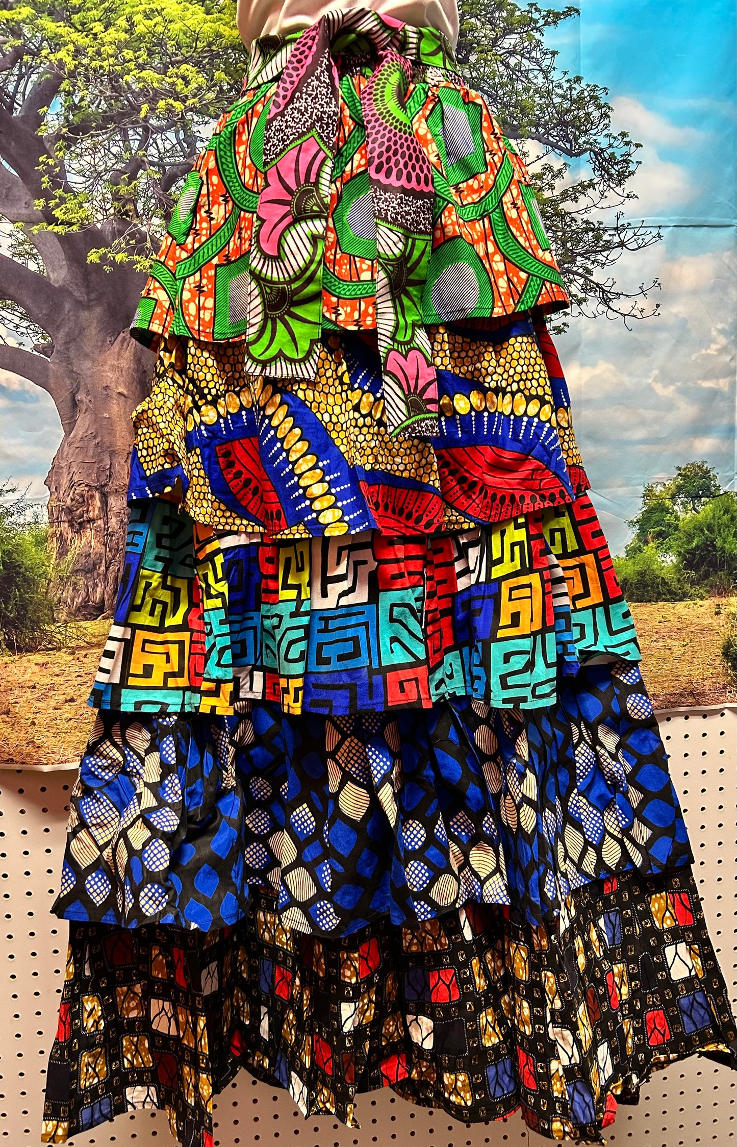 Ankara Patchwork Ruffled Maxi Skirt