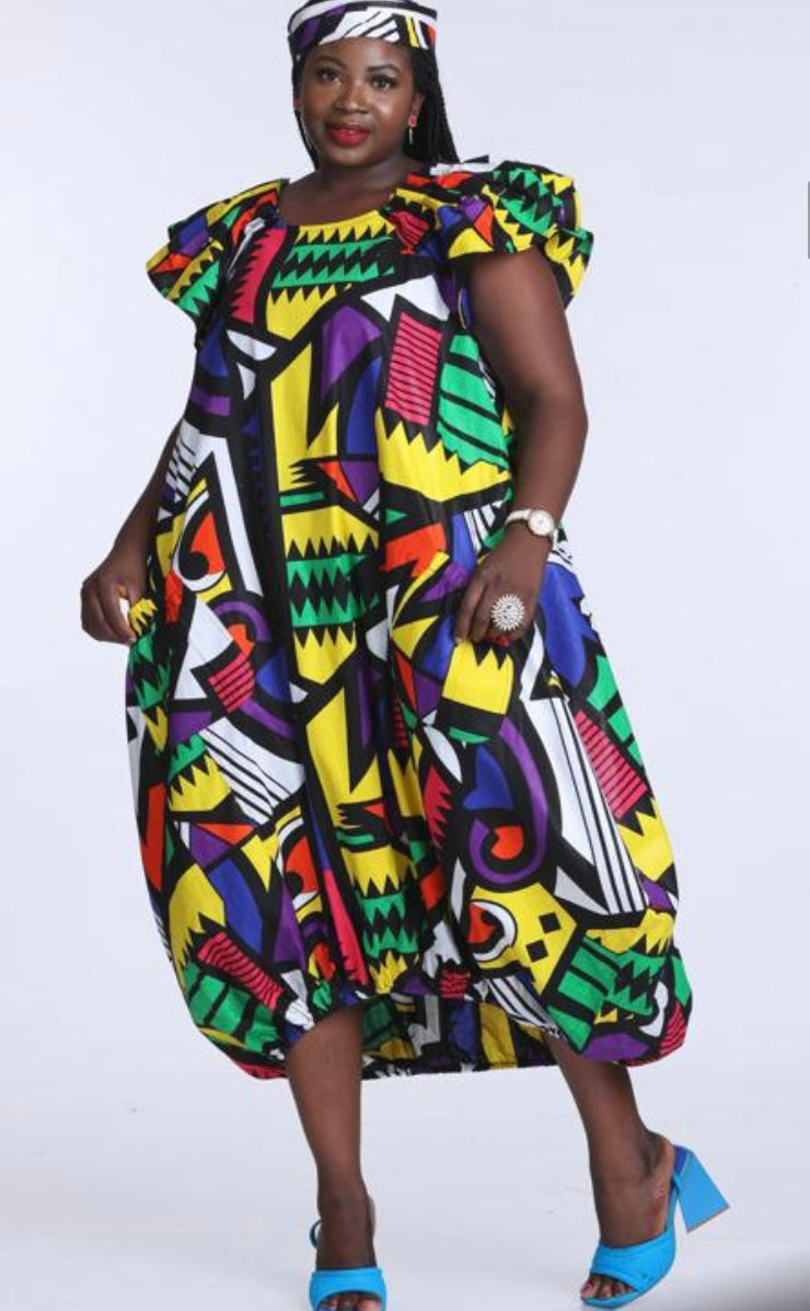 Colorful Balloon Style African Dress