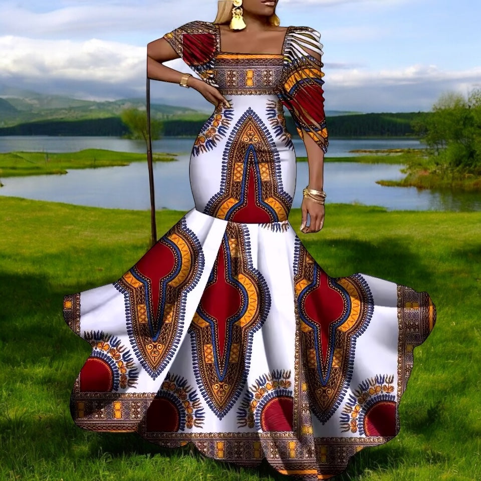 African Print Formal Wear Dress, Mermaid Style